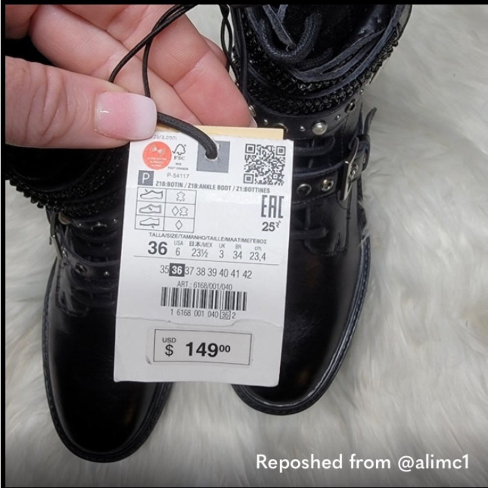 NWT, Zara Lace-up Moto Combat Boots, Size 6 - Picture 4 of 5